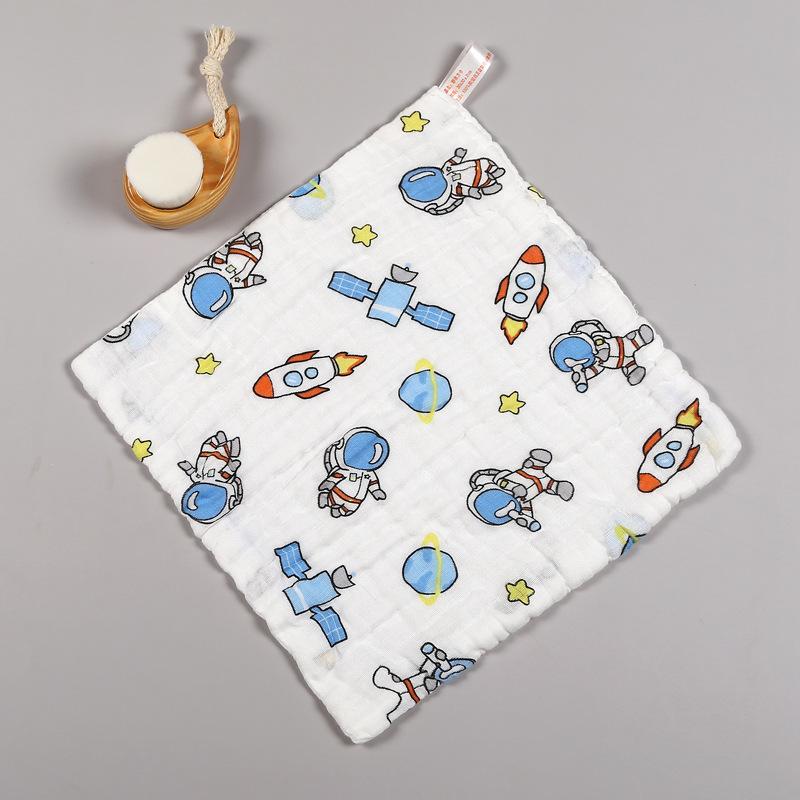Sechs Lagen Baumwolle, quadratisches Handtuch, hochdichte Baumwolle, kleines Handtuch, Baby-Waschlappen, Cartoon-Gaze-Sabber-Handtuch, bedruckt, kleines Taschentuch