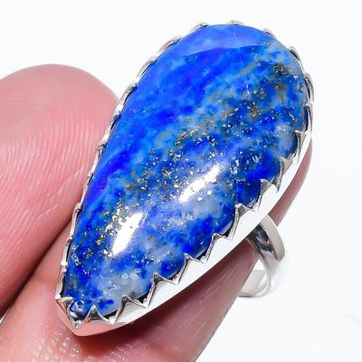 Natural Lapis Lazuli Gemstone Handmade 925 Sterling Silver Ring Size 9 S1q30