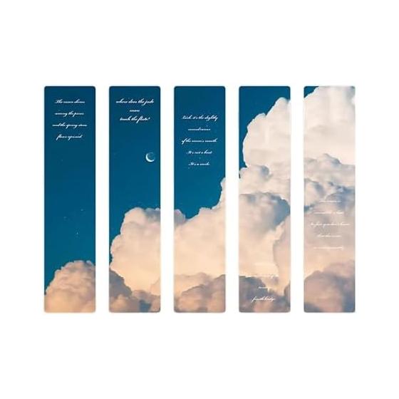 5-Piece Set of Stylish Cloud Design PVC Bookmarks - Perfect for Books, Journals, and Gifts - Durable, Waterproof, and Flexible - 13cm x 3cm