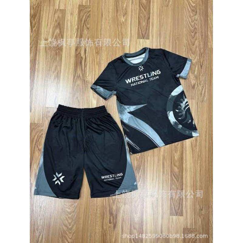 Mens Short Sleeve Boxing Training Set - Cotton Blend Athletic T-Shirt Shorts Martial Arts Practice