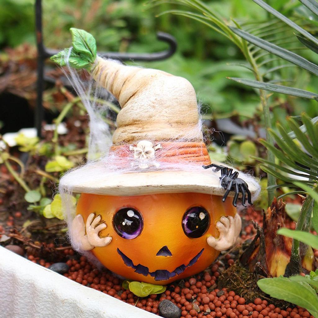 Halloween Pumpkin Resin Hat Pumpkin Table Figurine Fall Ornament for Thanksgiving Home Balcony Window Living Room Kitchen Party