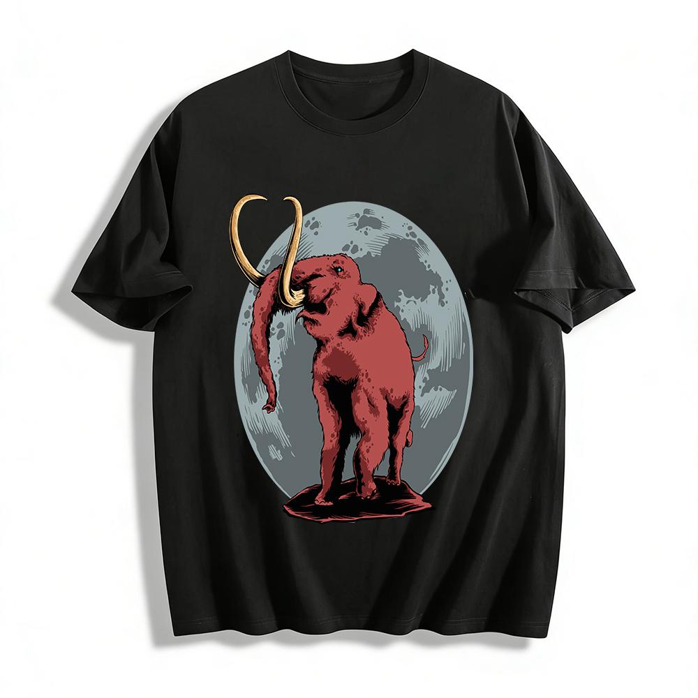 

Vintage Woolly Mammoth Moon Print Casual Short Sleeve T-Shirt Pure cotton T-shirt XXS