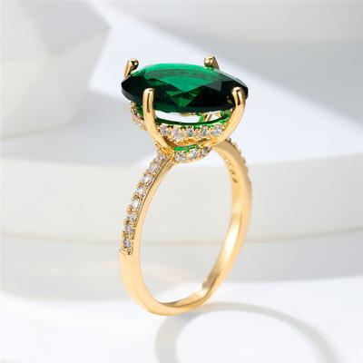 Luxury Female Crystal Green Oval Zircon Stone Engagement Ring Cute Yellow Gold Color Wedding Jewelry For Women