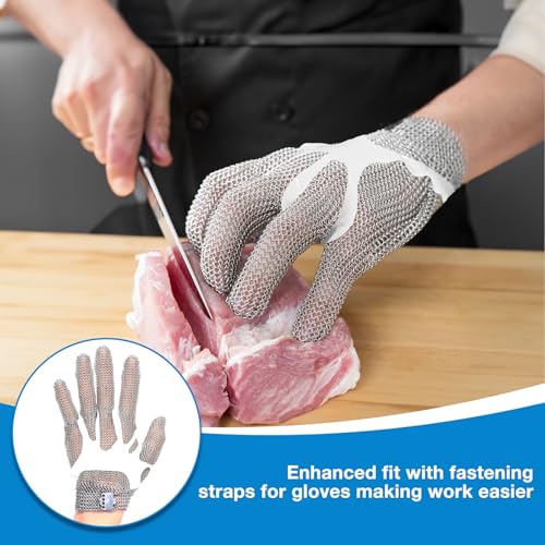 Guante Malla Acero Inoxidable XXS-XL, Protección Anticorte Nivel A9 - Material Grado Alimenticio Resistente para Cocina, Carnicería, Chef