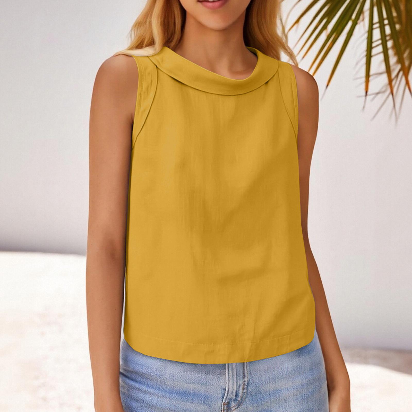 Damen Kurzpullover aus Baumwolle und Leinen, lässiges ärmelloses Oberteil XL