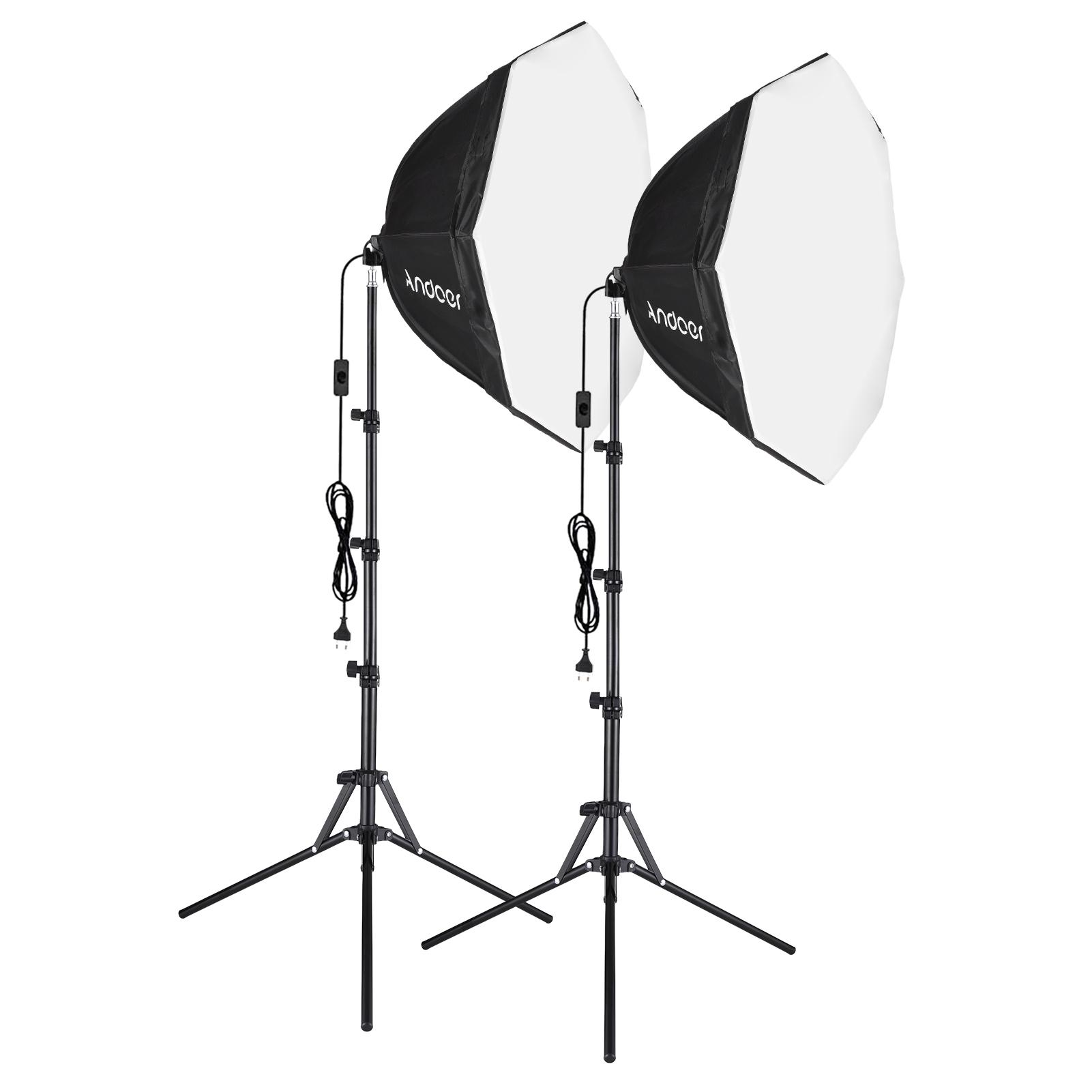 

Andoer Комплект софтбоксов для студийной фотосъемки с восьмиугольным софтбоксом 70 см/28 дюймов * 2 + 1,5 м металлический EU