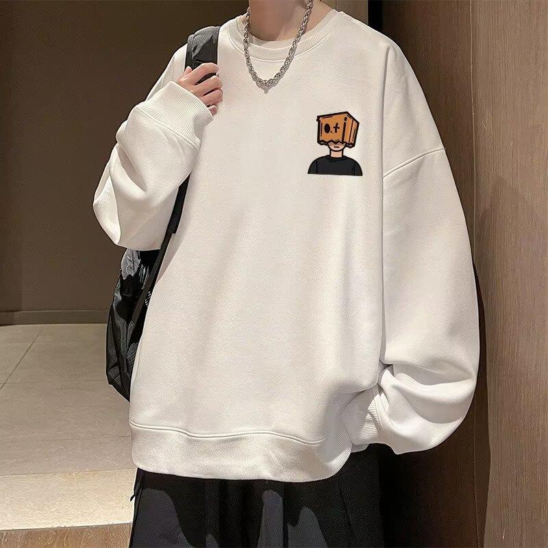 Men's Printed Hoodie Round Neck Hooded Sweatshirt Trendy Brand Casual Hoodies Loose Long Sleeved Pullover Base Shirt