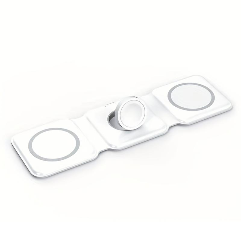 

Магнитная беспроводная зарядная подставка 3 в 1, складная подставка для iPhone 15, 14, 13, 12, 11, Apple Watch, AirPods, 15 Вт, док-станция для быстрой зарядки белый