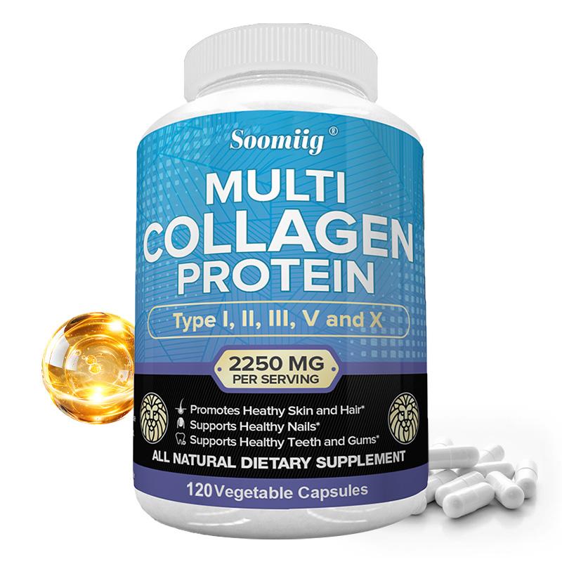 Multi Collagen Protein 2250mg Type I II III V and X Wellness Complex, 120 Vegetable Capsules 120PCS