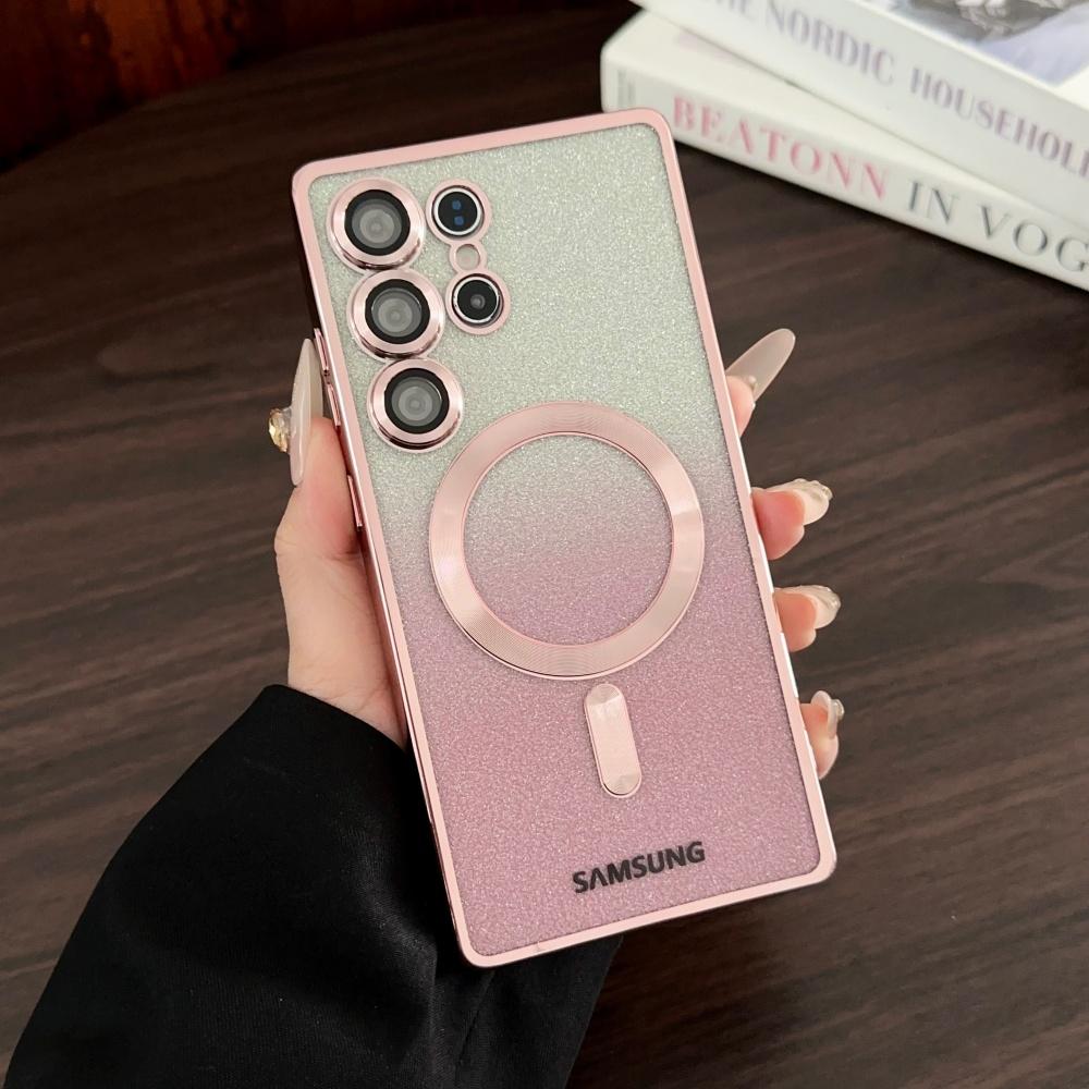 Luxury Plating Glitter For Magsafe Magnetic Case For Samsung S25 S24 S23 S22 Ultra Plus S21 S24 FE S25 Edge Clear Bright Cover