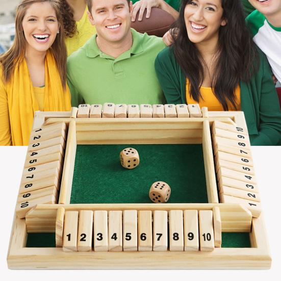 Shut The Box Board Game with Dice 4-Way Educational Math Number Strategy Game