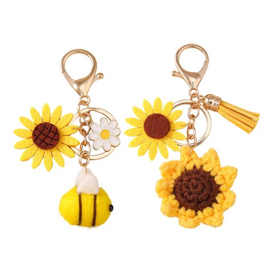 Keychain Vintage Bee Flower Design Handbag Pendant Bronze Buckle Faux Leather Charm Keyring Bags