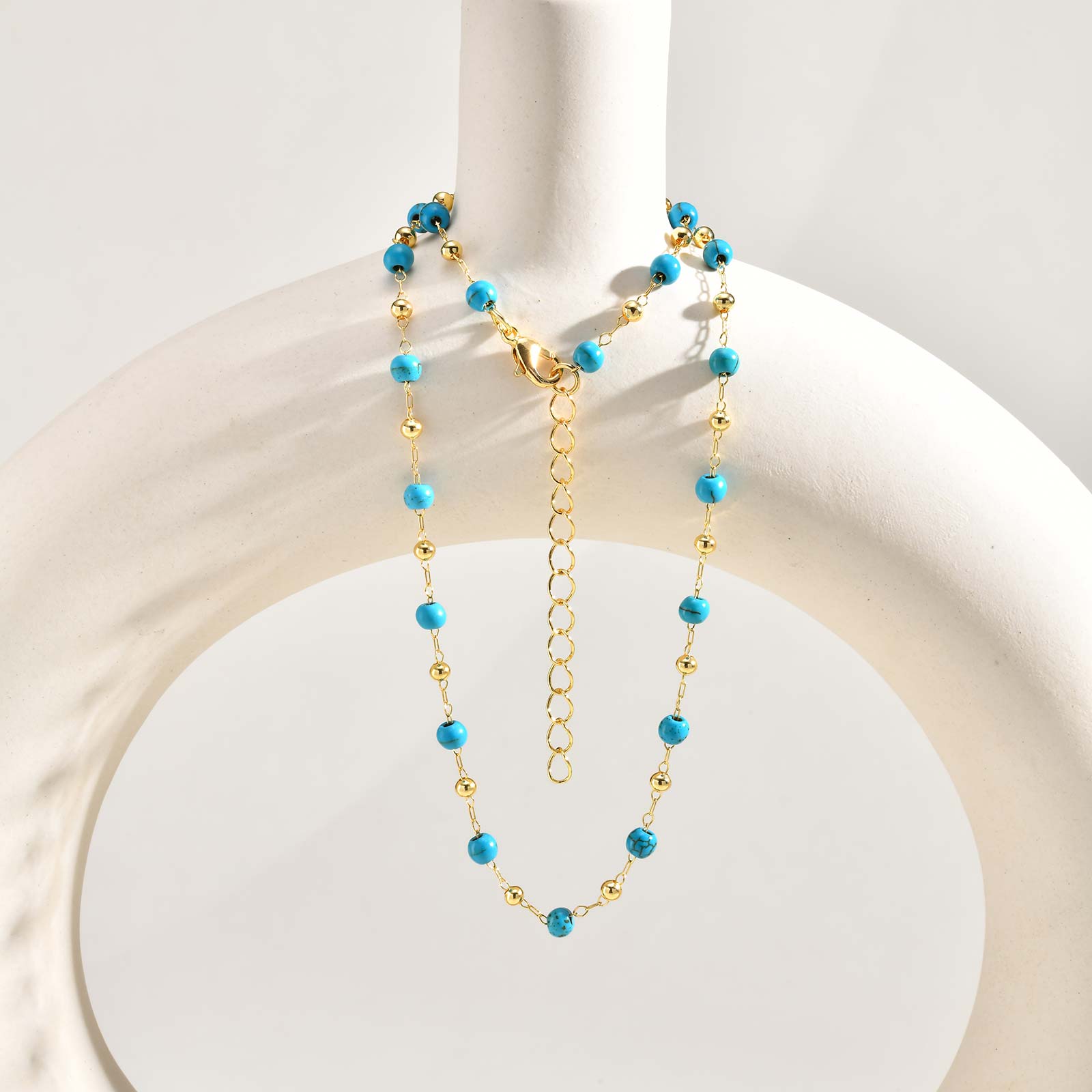 

Bohemian Natural Stone Beaded Necklace for Women,Gold Plated Turquoise Rice Bead Choker Necklaces,Fashion Jewelry Gift