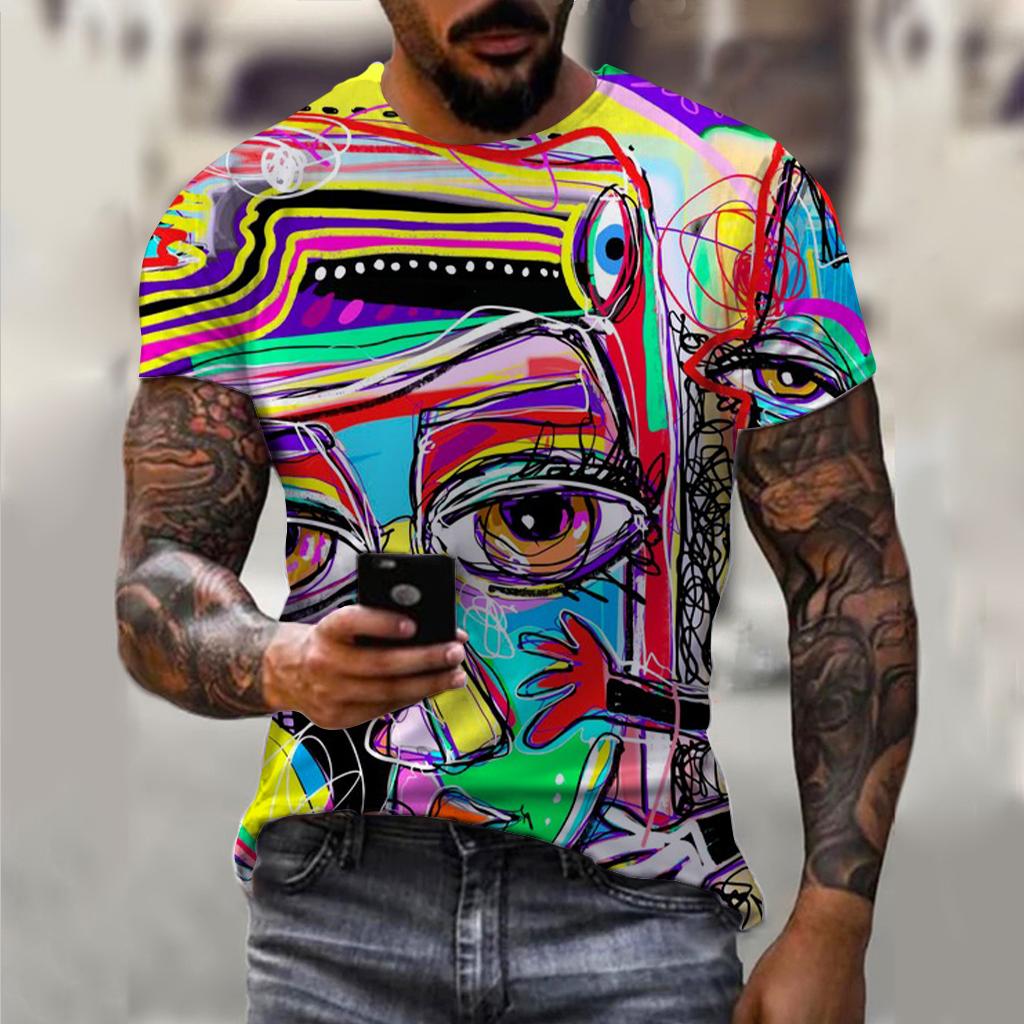 Men's and women's summer fashion HD 3D printing abstract art print T-shirt casual polyester round neck casual short sleeve