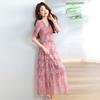 Summer new fashion pleated V-neck floral thin temperament elegant pendulum dress