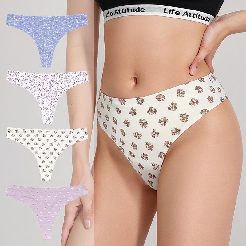 Ladies Spring and Summer Thin New Printed Ice Silk Breathable Quick Dry No Trace Low Waist Briefs