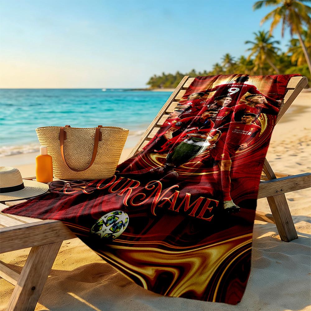 Liverpool FC Personalisiertes Strandtuch mit Ihrem Namen Superweich Saugfähig Geeignet für Schwimmen Fitnessstudio Camping Yoga Urlaub