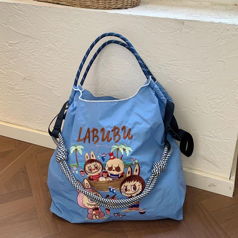 

2025 Summer New Arrival Japanese Style Embroidery Waterproof Shopping Bag Bubu Cute One-Shoulder Messenger Bag Female Casual Easiest for Match Island Holiday Cloth Medium + Black Shoulder Strap