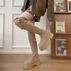 Skinny over the knee small sleeve fashion boots women's autumn height increase 2025 new square heel high boots retro thick sole
