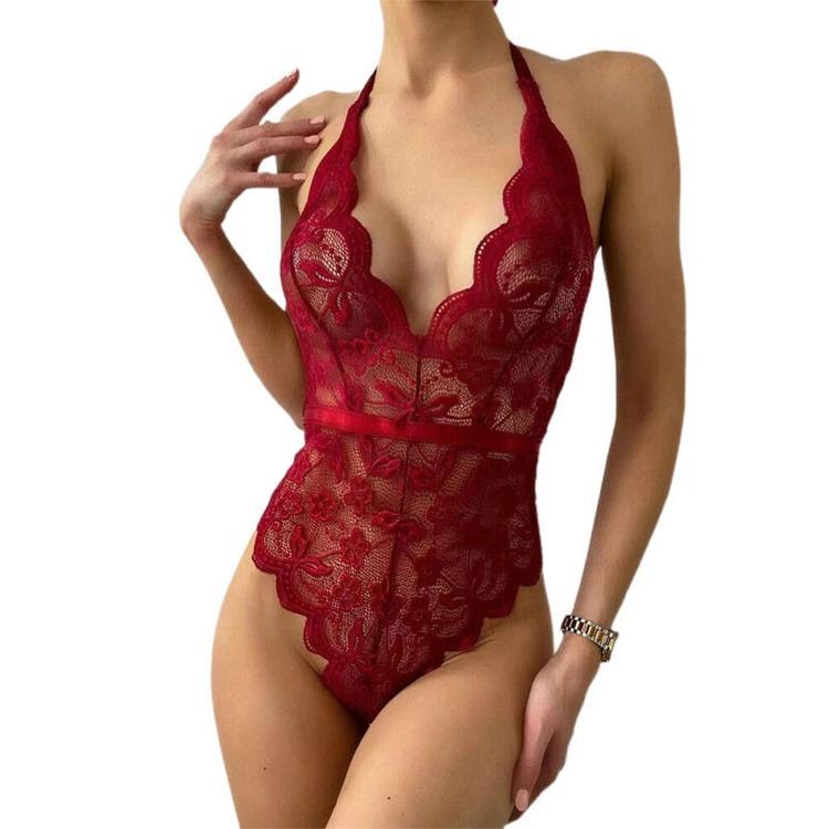 Womens Sexy Lace Halter Lace Up Lingerie Ladies Solid Color Skinny Bodysuit  Backless Sleepwear Nightwear – buy at low prices in the Joom online store