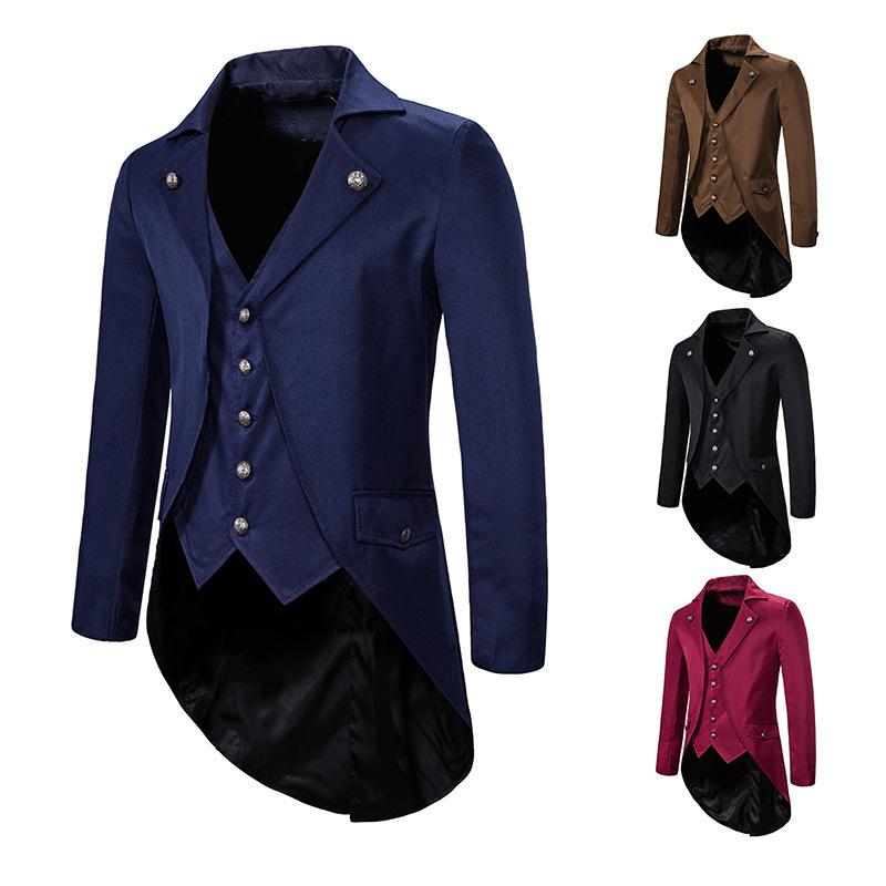 Fashion Men Solid Color Perform Suit Gentlemen Male Tail Coats