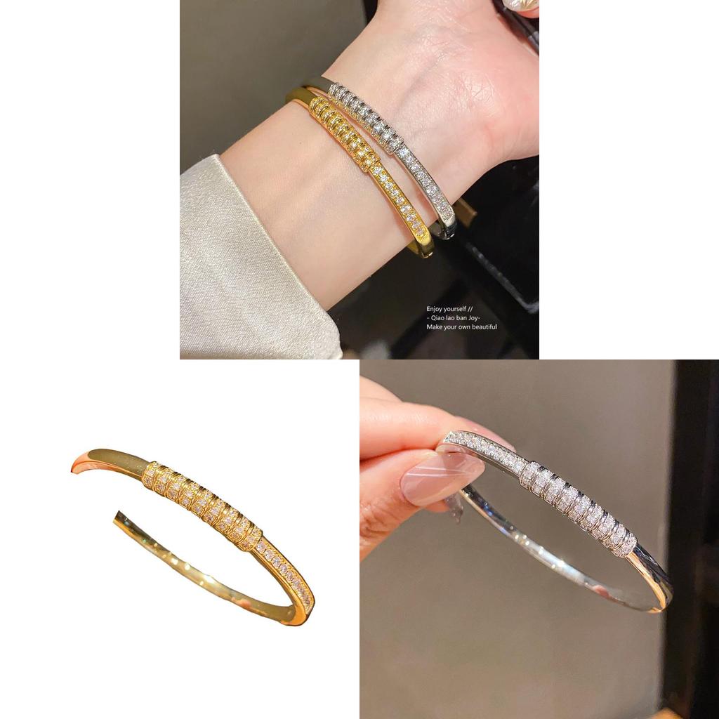 Copper Zirconia Round Bangle With Geometric Design For Womens Fashion Jewelry