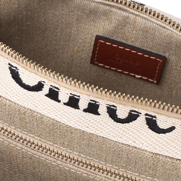 Chloe Holz-Buchstaben-Logo Reißverschluss Leinen-Canvas Hüfttasche Damen Taschen Braun CHC23-AS432L06-27S