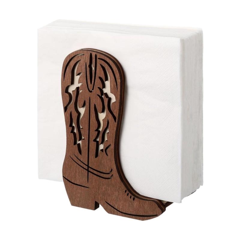 

Western Themed Wood Desktop Organizers In Boot Shape Open Design Napkin Dispenser For Storing Napkins Letter And Cards 1