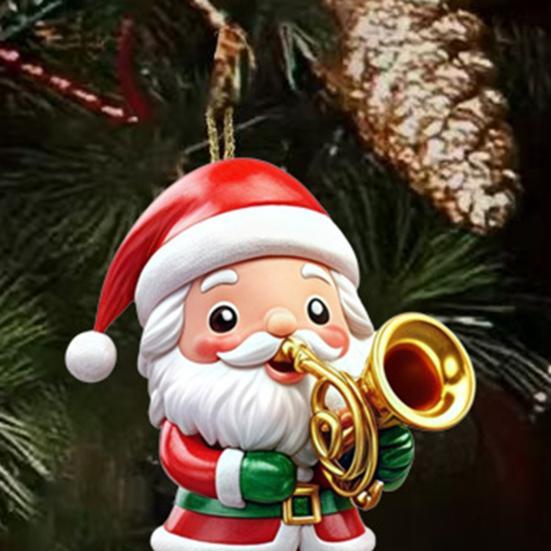 Yousheng Wooden Christmas Ornament 2D Santa Claus On Hot Air Balloon/Riding Bicycle/Penguin/Elf Hanging Ornaments for Xmas Tree Holiday Party Decor