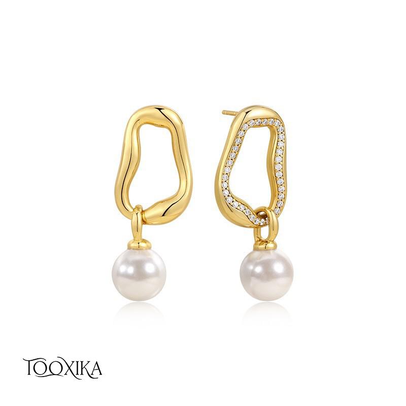 

Серьги Tooxika с французским жемчугом для женщин, легкие роскошные нишевые серьги высокого класса, изысканные темпераментные серьги