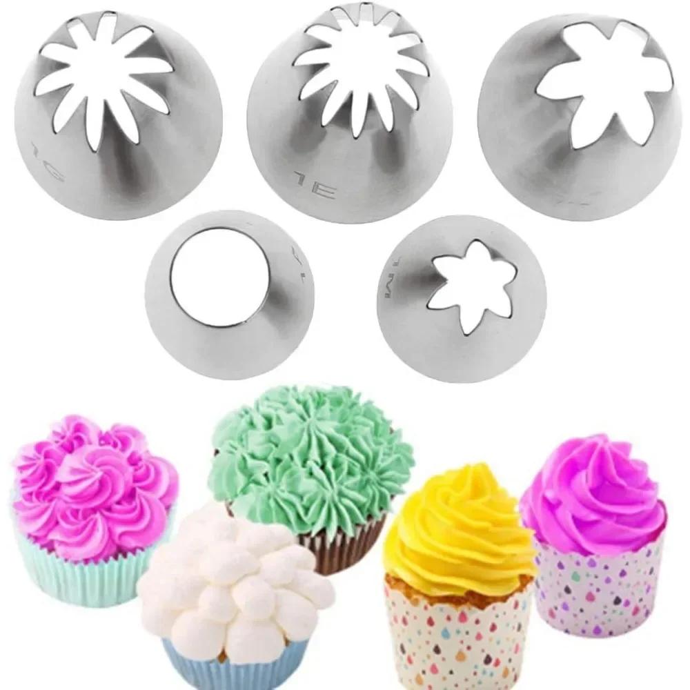 For  1 Set of 5 Large Stainless Steel Pipe Nozzles for Baking DIY Set Cake Decoration