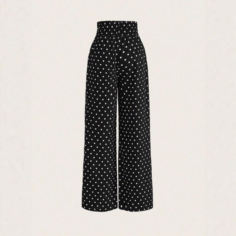 2026 Womens French Polka Dot High-Waist Straight Leg Trousers Casual Office Wear Daily Travel Essential