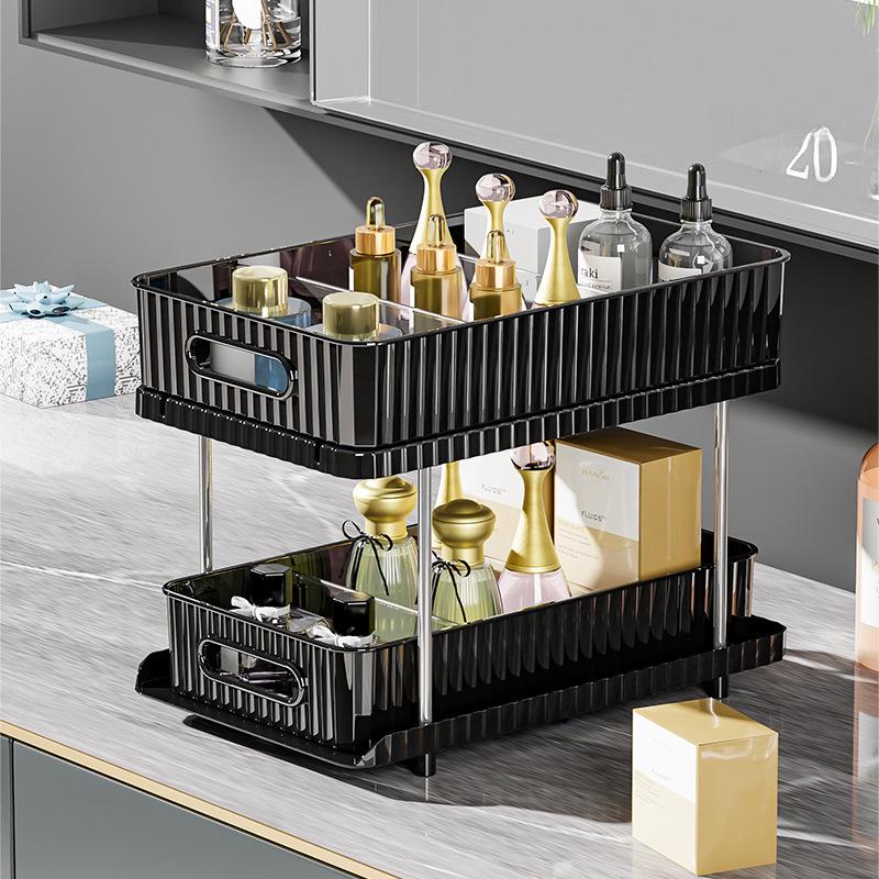 Double-Layer Pull-Out Cosmetic & Kitchen Storage Rack with Transparent Drawers