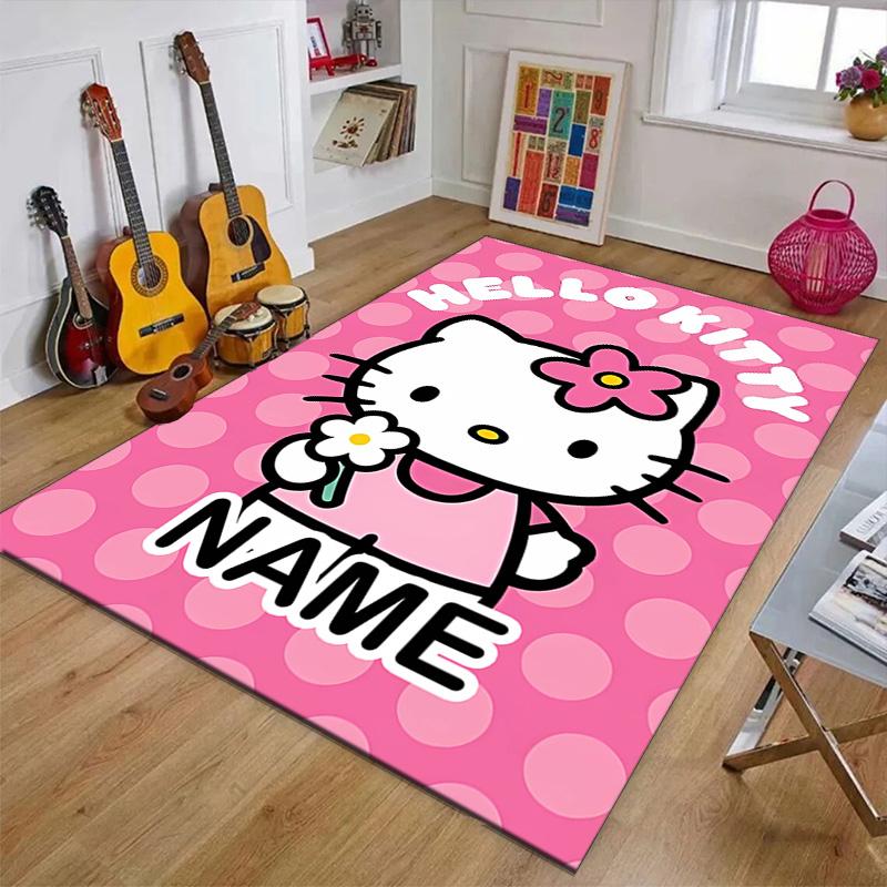 Custom HelloKitty Mat Personalized Name, Polyester Washable Indoor Entryway Rug, Gift for Christmas, Easter, Thanksgiving Day