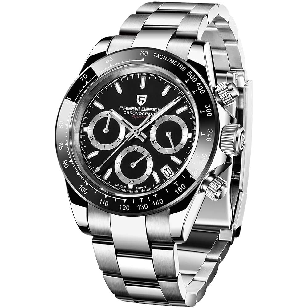 Pagani Design Men s Chronograph Watch SEIKO Quartz Movement Waterproof Ceramic Bezel Stainless Steel Black PD-1644