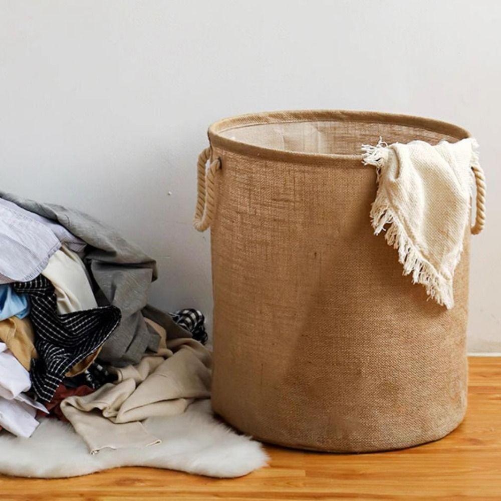 Large Capacity Cotton Linen Laundry Basket Foldable Toys Storage Bins Sundries Organizer  Home