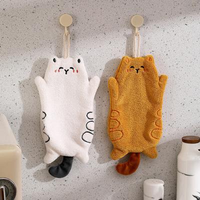 MIT Hand Towel Super Absorbent Quick Dry Extra Soft Cartoon Cat Shaped Hanging Wipe Towel Bathroom Accessories