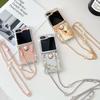 Applicable To Samsung ZFlip6 Mirror Folding Mobile Phone Case Zflip7 Crossbody Chain Camellia Rhinestone Mirror Protective Case Female
