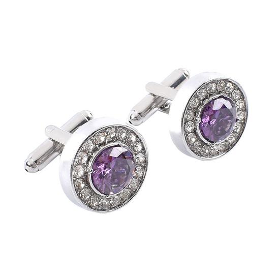 1 Pair Cufflinks Polished Smooth Surface Rhinestones Inlaid Round Shape Men Suit Shirt Cufflinks Shirt Button Replacement