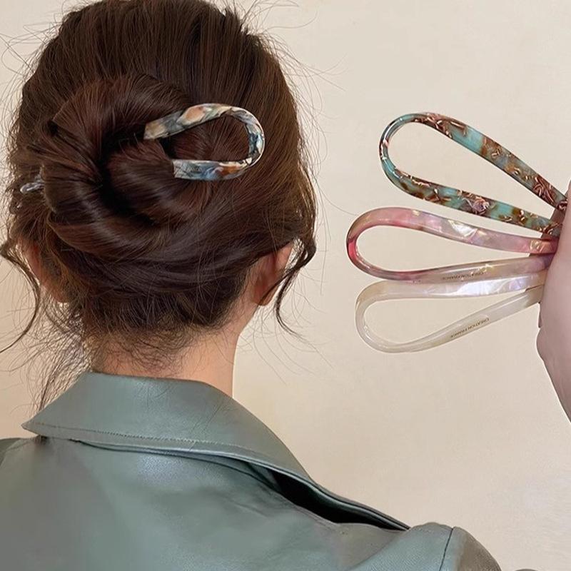 U-Shaped Hair Sticks Acetate Acrylic Hair Fork Hair Clips Fashion Bow Hairpin Geometric Headwear Women Girls Hair Accessories