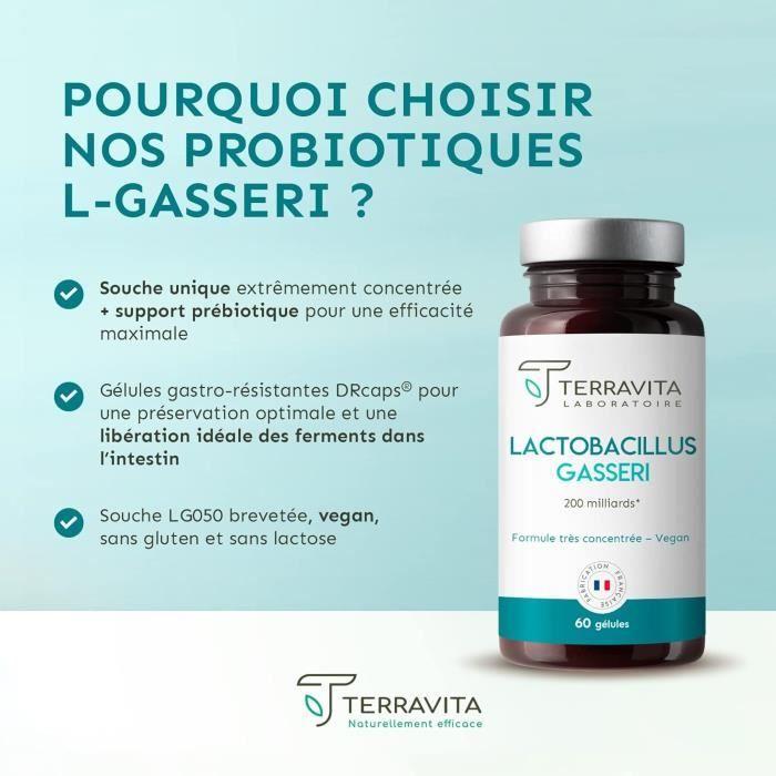 Probiotiques ventre plat l. gasseri 200 milliards dufcg 10 milliards par gélule 60 gélules vegan gastrorésistantes made in