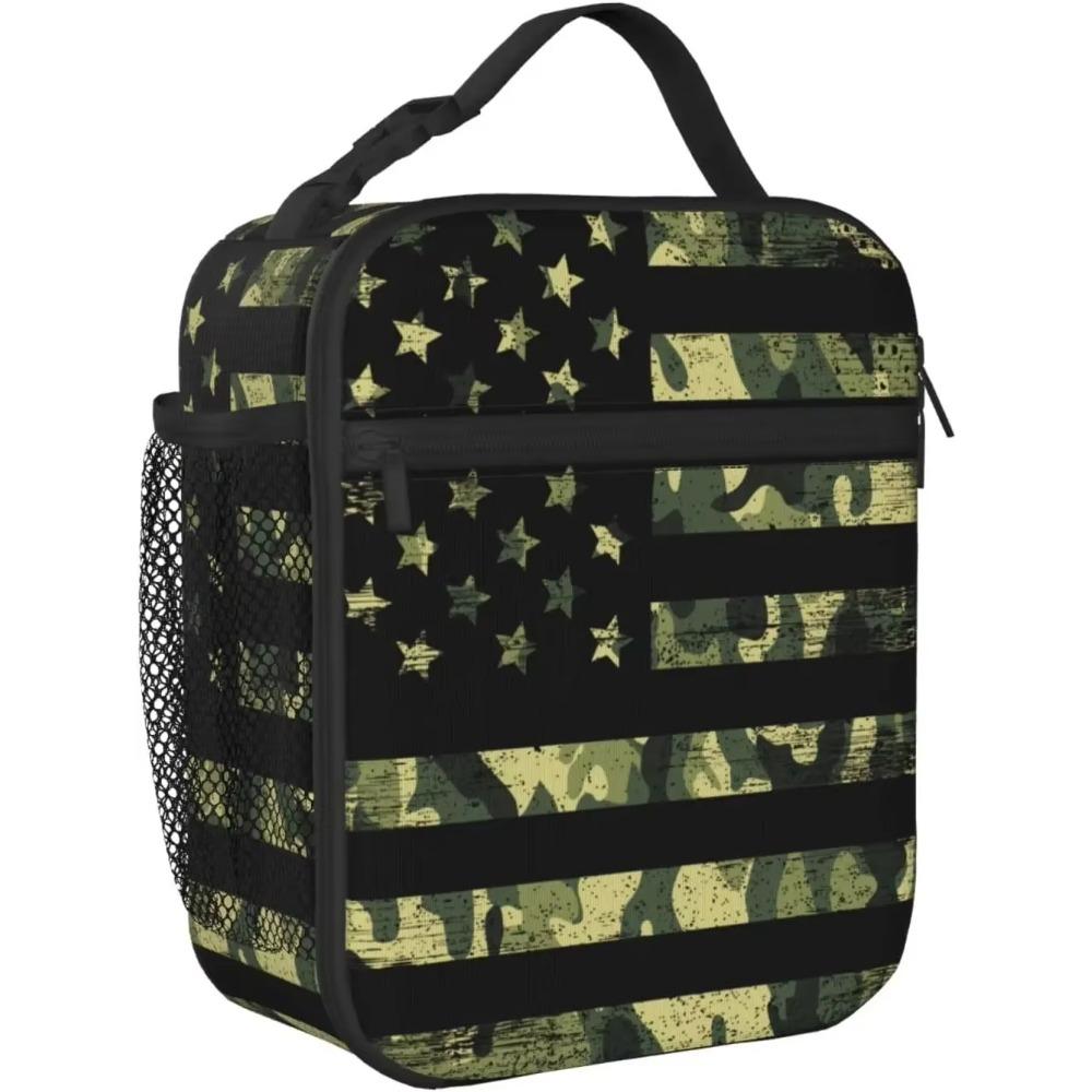 Camouflage American Flag Lunch Box Camo Insulated Lunch Bags for Women Men Girls Boys Detachable Handle Lunch Box Meal Tote Bag
