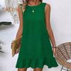 Sommerkleid mit Rüschensaum, locker, ärmellos, Rundhalsausschnitt, einfarbig, A-Linie, Minikleid für Strand, Verabredungen, Urlaub