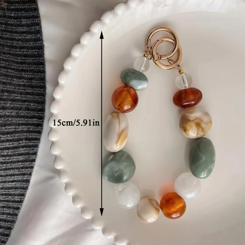 Women Decorative Phone Wrist Chain 1Pcs Mixed Color Grid Irregular Stone Anti-Loss Phone Lanyard for Daily Wear
