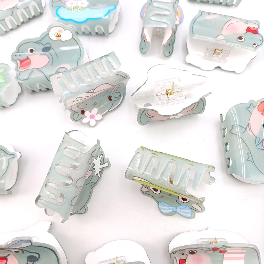 Cute Miss Hippo Hair Claw Flower Acrylic Small Shark Clip Set Headwear Geometry Cartoon Capybara Hair Clip For Girls