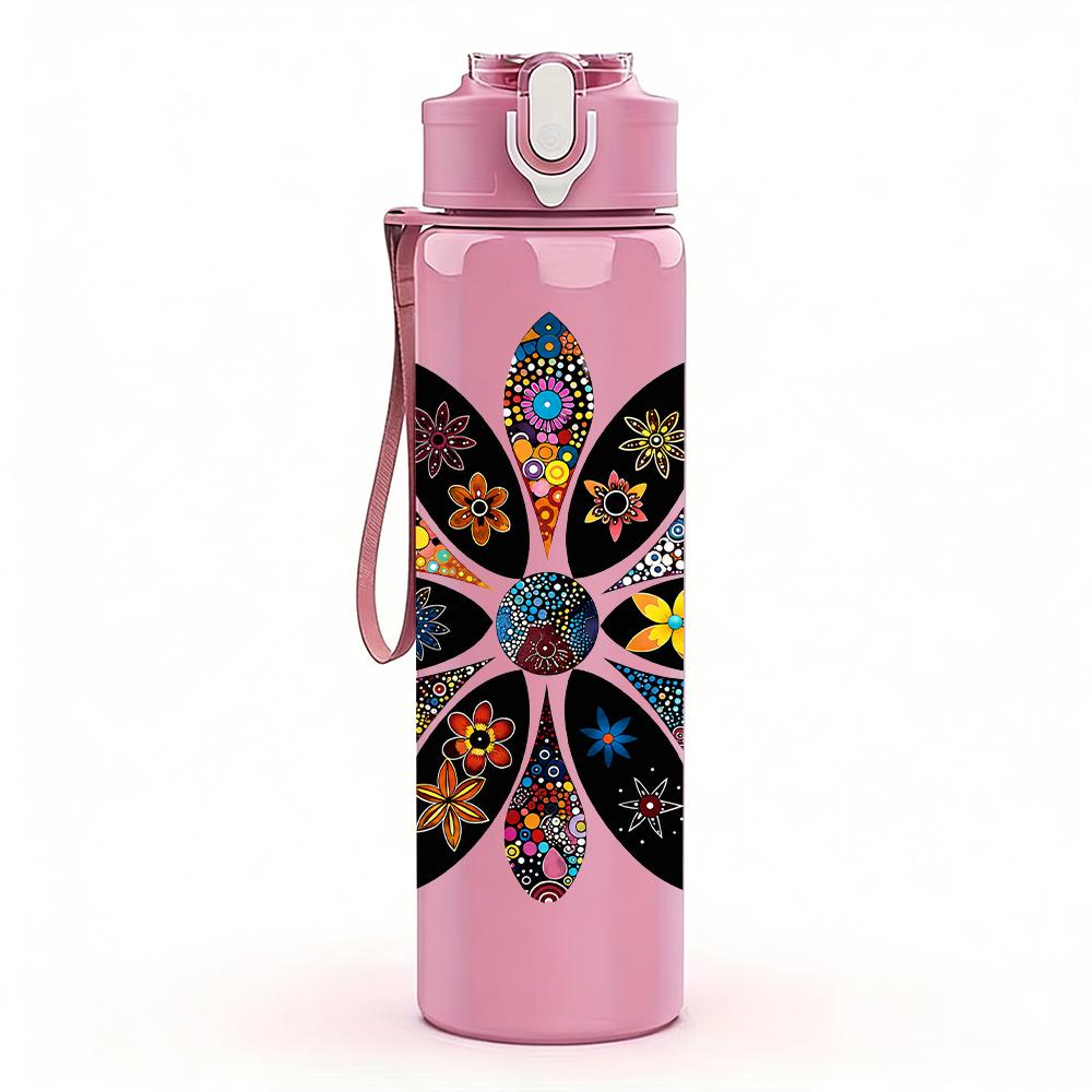 1PC Multicolor Mandala Flower Graphic,750ml Color Plastic Sports Water Bottle,Leakproof Flip Straw Lid,Suitable for Sports Office Home Use