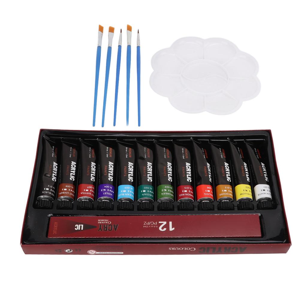 Kids Paint Set 12 Colors Pigment 5 Paintbrushes Vibrant Colors Poisonless Quick Drying Widely Used Kids Painting Kit