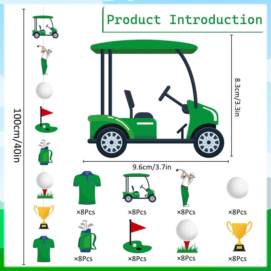 Golf Party Decorations - 8PCS Golf Themed Cart Hanging Garland Birthday Decoration Golf Decor for Sports Themed Supplies for Boys Men