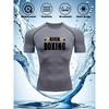 Mens Grey Compression Short Sleeve T-Shirt Kick Boxing Graphic Quick Dry Breathable High Elasticity Gym Workout And MMA Athletic Top