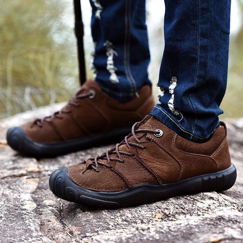 Autumn and Winter Outdoor Casual Shoes Men's Breathable Genuine Leather Hiking Shoes Men's Waterproof Non-Slip Sports Hiking Shoes